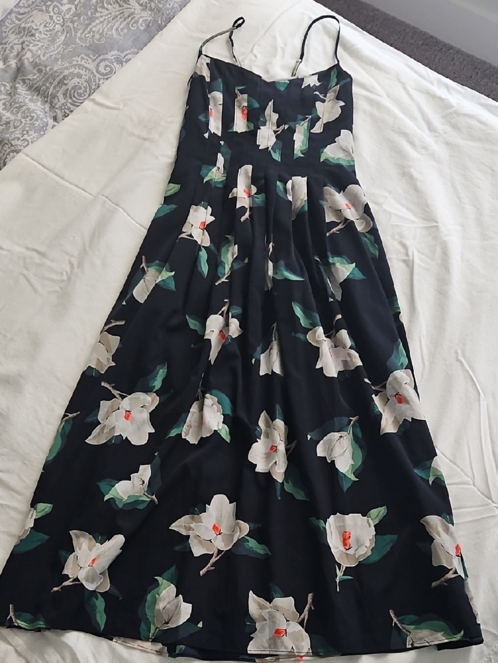 Banana Republic Black Maxi Skirt with White Floral Magnolia Print